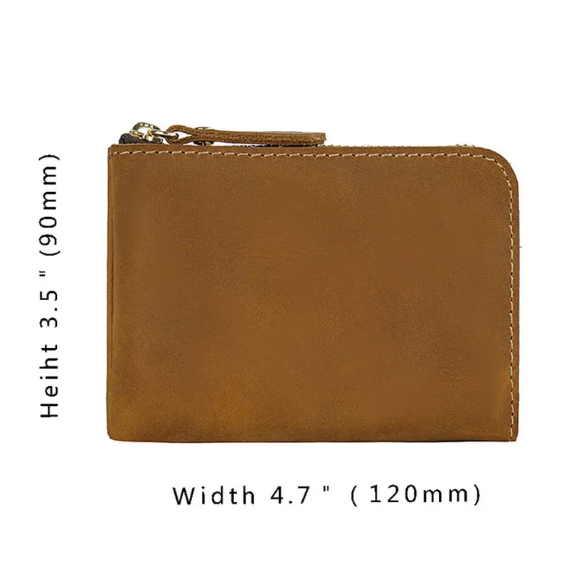 Simple Card Holder Handmade Leather Short Retro Crazy Horse Leather Zipper Wallet Top Layer Cowhide Wallet Card Holder
