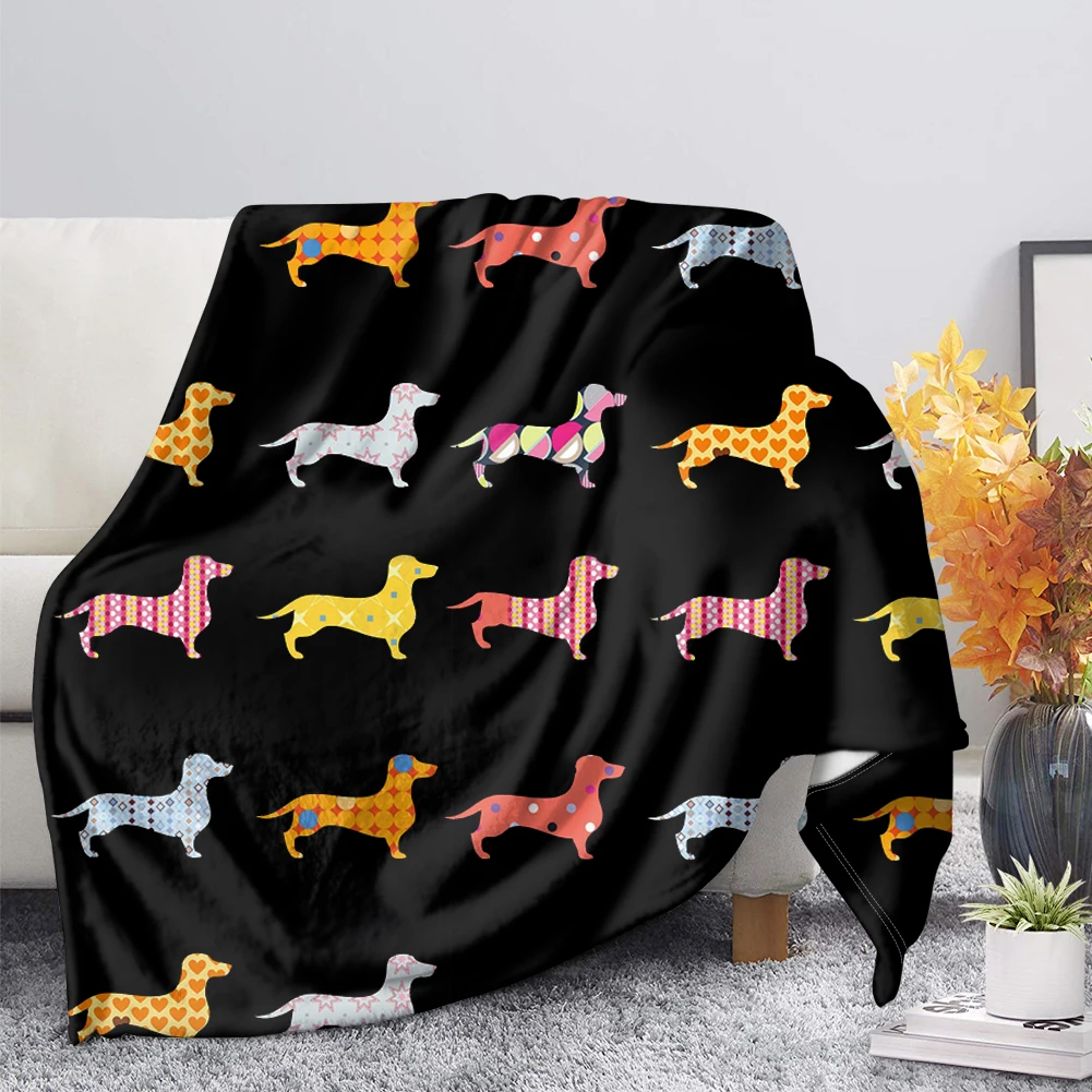 

Fleece Throw Blanket for Bed/Sofa Cartoon Dachshund Dog Printed Picnic Blanket Adults Kid Blankets for Beds Thin Quilt Bedspread