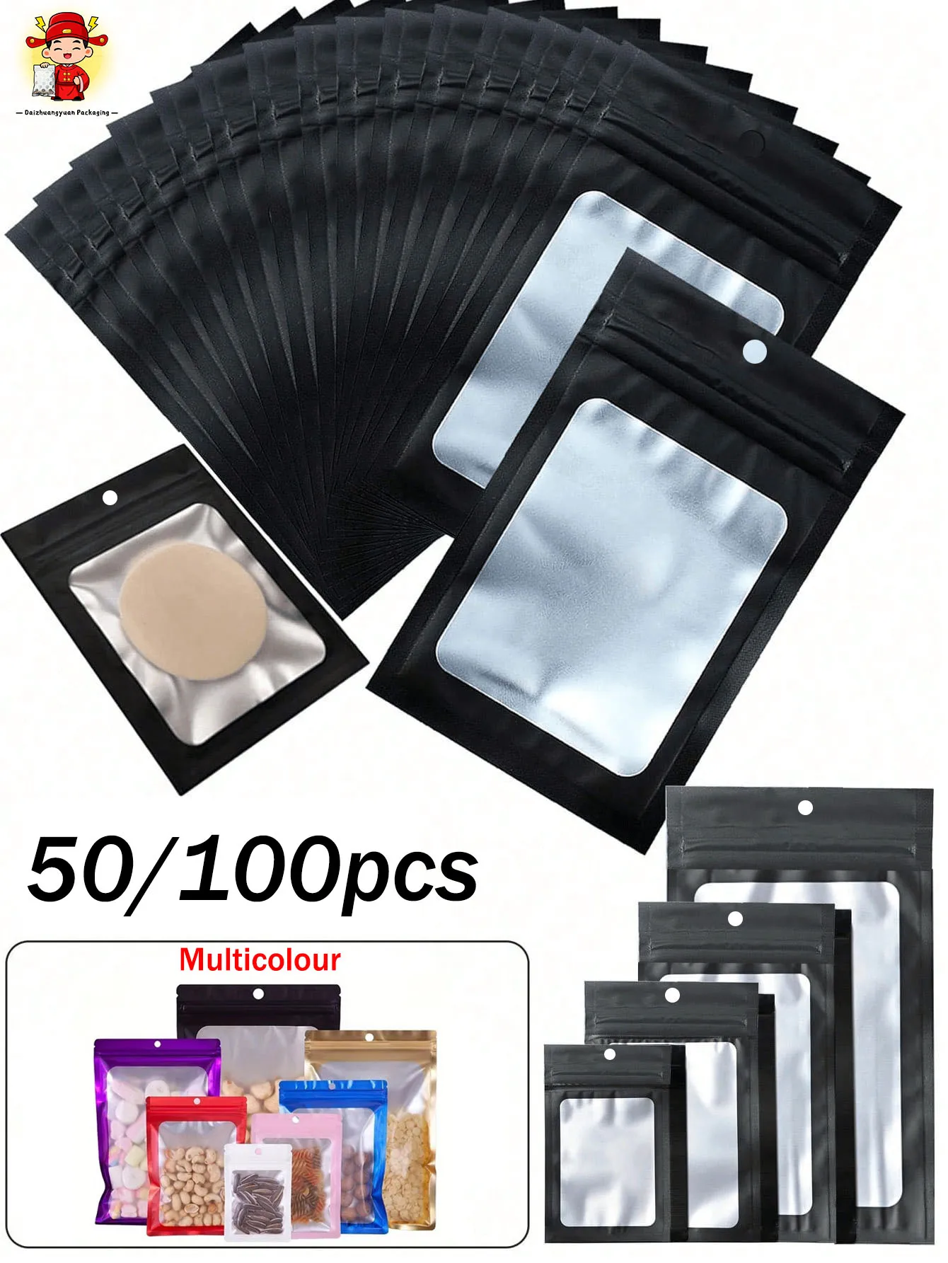 50/100 Stück wiederverschließbare Ziplock-Beutel für Süßigkeiten, Lippenstifte, Schmuck, Bastelarbeiten, Nägel, falsche Wimpern, Einzelhandelsverpackung, Partygeschenke, Tasche, Weihnachten