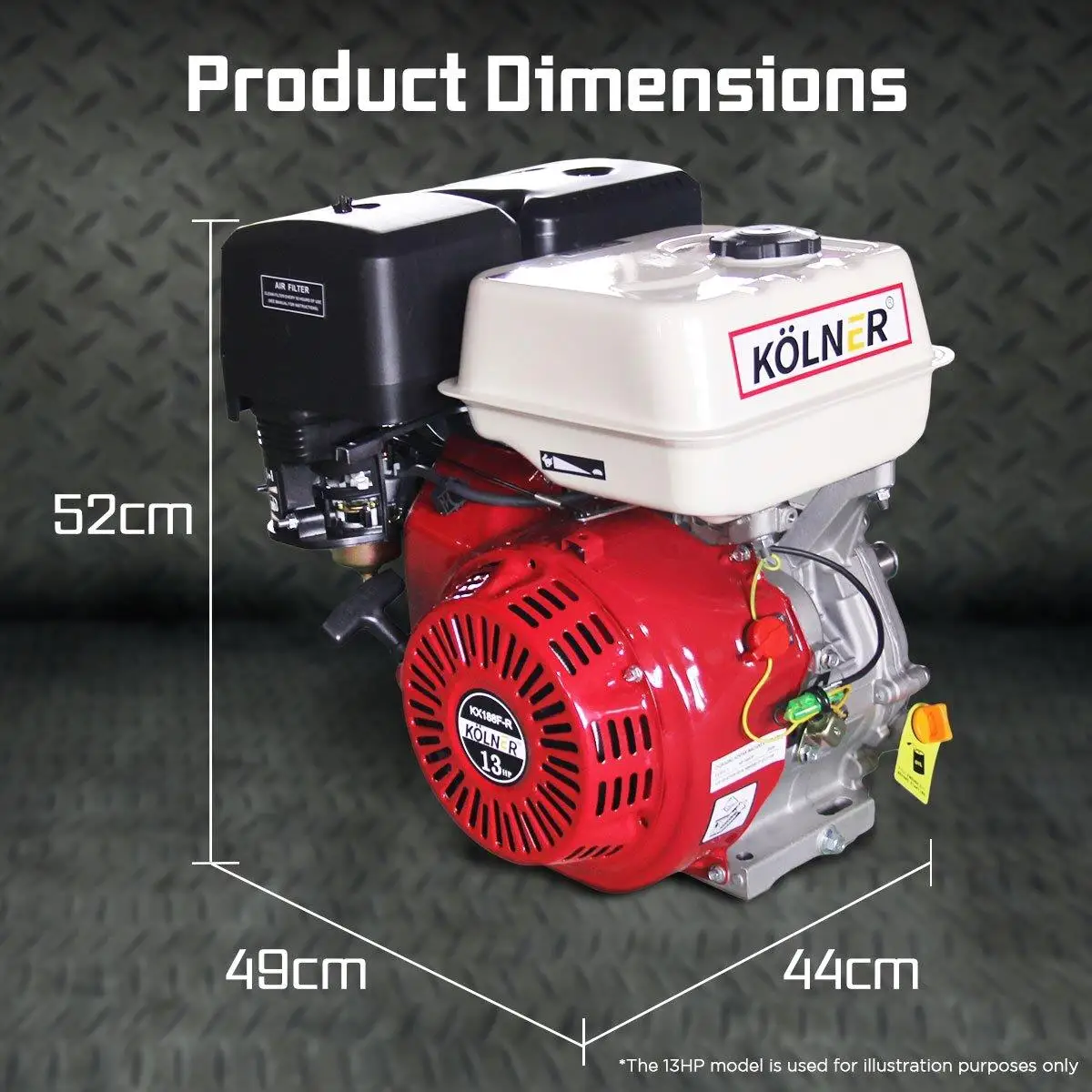 Kolner 16hp 25.4mm Horizontal Key Shaft Q Type Petrol Engine-Recoil Start