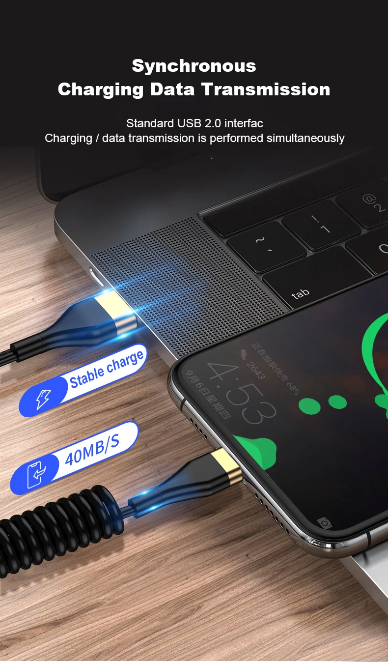 5A Ultra Fast Charging USB To Micro TypeC Spring charging Cable  Mobile Phones Fast Charge Cable For Xiaomi Redmi Huawei Realme android type charger