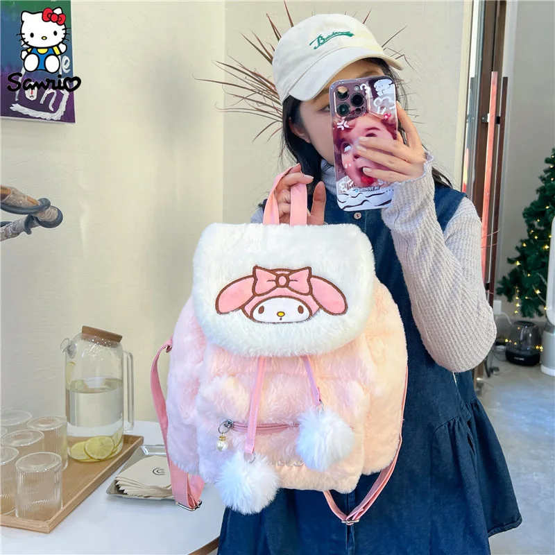 Anime Sanrio Hairy Backpack Kuromi School Bag Hello Kitty Plush Bag My Melody Student Bag Girls Handbag Kids Toys Birthday Gifts