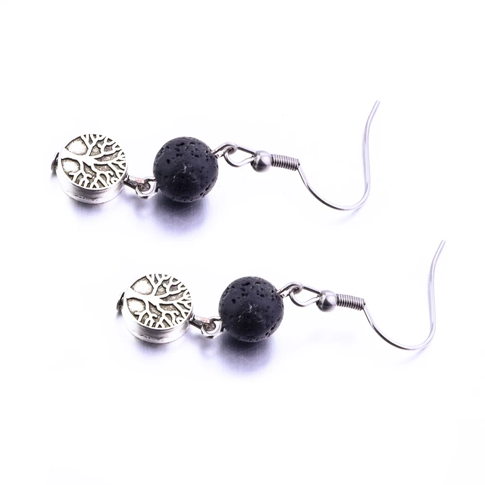 Tree Of Life Charms 8mm 10mm  Lava Stone Earrings DIY Aromatherapy Essential Oil Diffuser Dangle Earings Jewelry Women