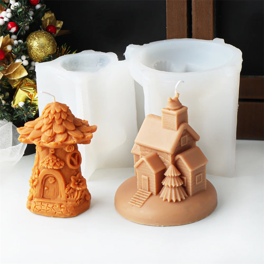 Dreamy Pinecone Fairy Tree House Candle Mold Silicone Miniature Cabin Design Soap Tool DIY Perfect Aroma Candles & Gypsum Crafts