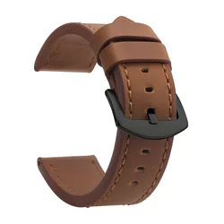 Vintage Leather Sport Watch Band with Stainless Steel Buckle - 22mm (Brown Black)
