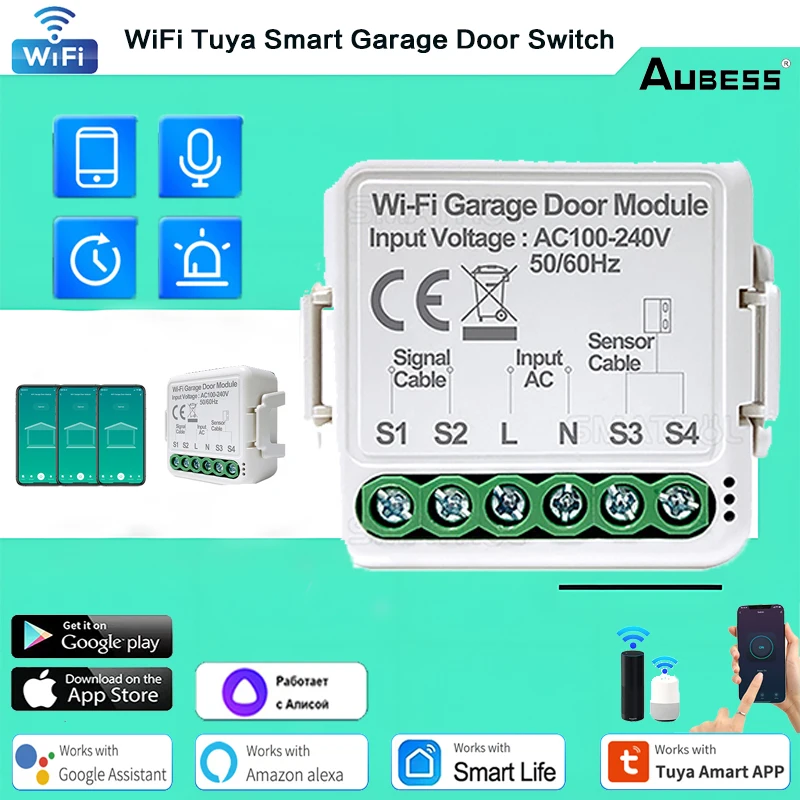 

Aubess WiFi Tuya Smart Garage Door Switch Remote Control Switch Via Alexa Google Home Assistant Alice Garage Door Controller