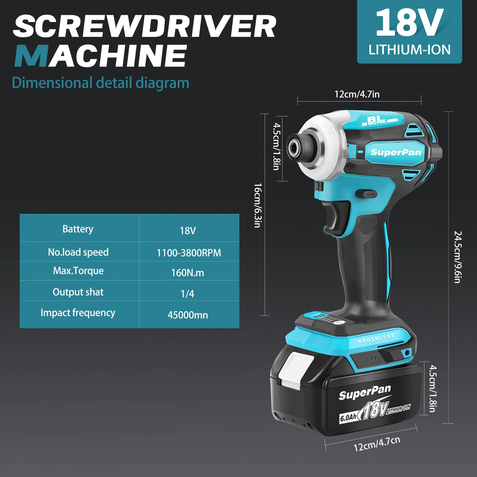SuperPan DTD172 Cordless Driver Drill 18V 6Abattery Brushless High Torque LmpactElectric Screwdriver Variable Speed Power Tool 5