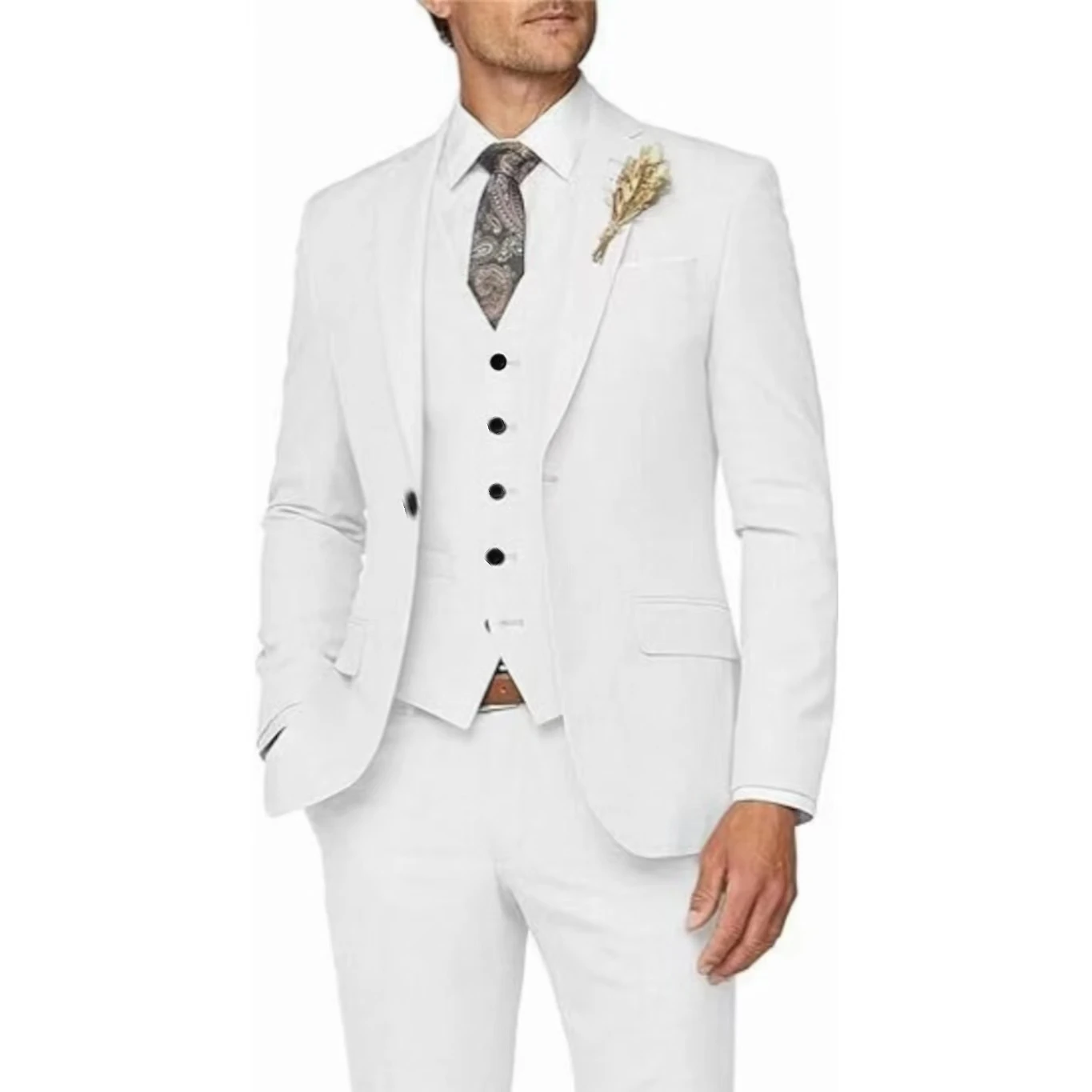 Formal Men Suits 3 Pieces Jacket Vest Pants Elegant Sets Of Clothes Brides Wedding Dresses