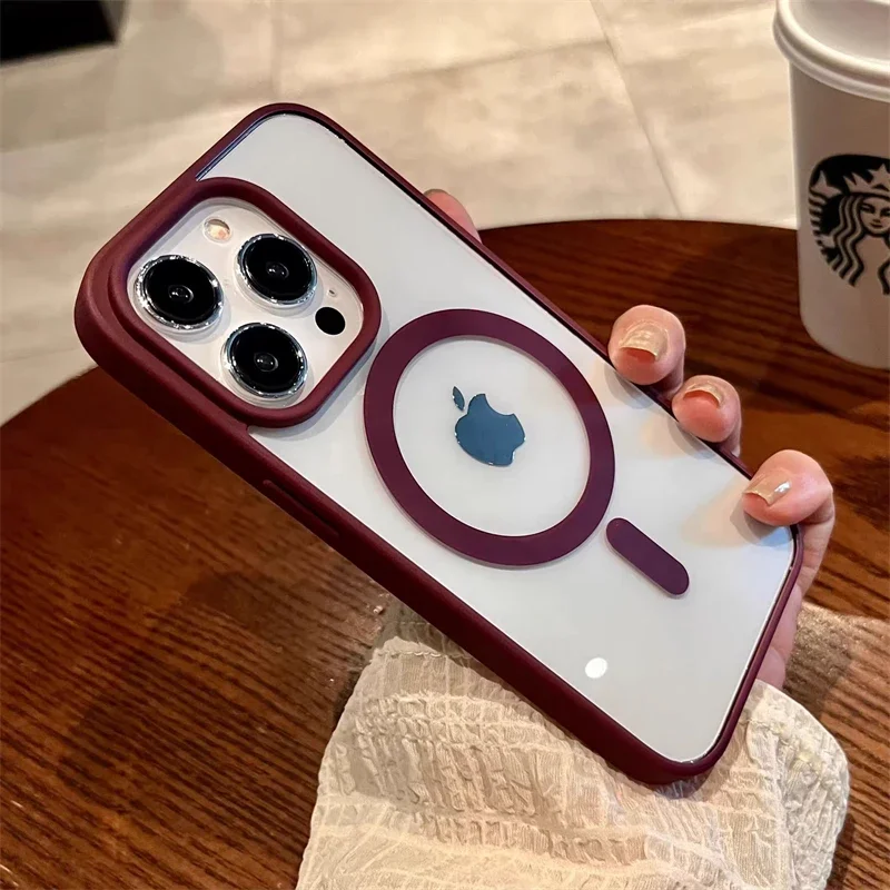 thumbnail image 1 of Luxury Magsafe Magnetic Wireless Charge Clear Acrylic Case For iPhone 15 14 Plus 13 12 Mini 11 Pro Max Candy Color Bumper Cover, 1 of 5