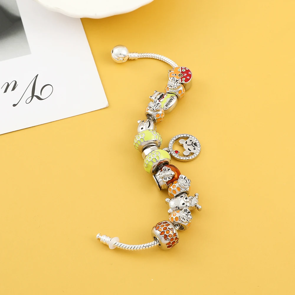 Bracelet à breloques de dessin animé Disney Lilo & Stitch pour femmes,  accessoires de bijoux luxueux, antiques, couleur argent, perles de cristal  - AliExpress