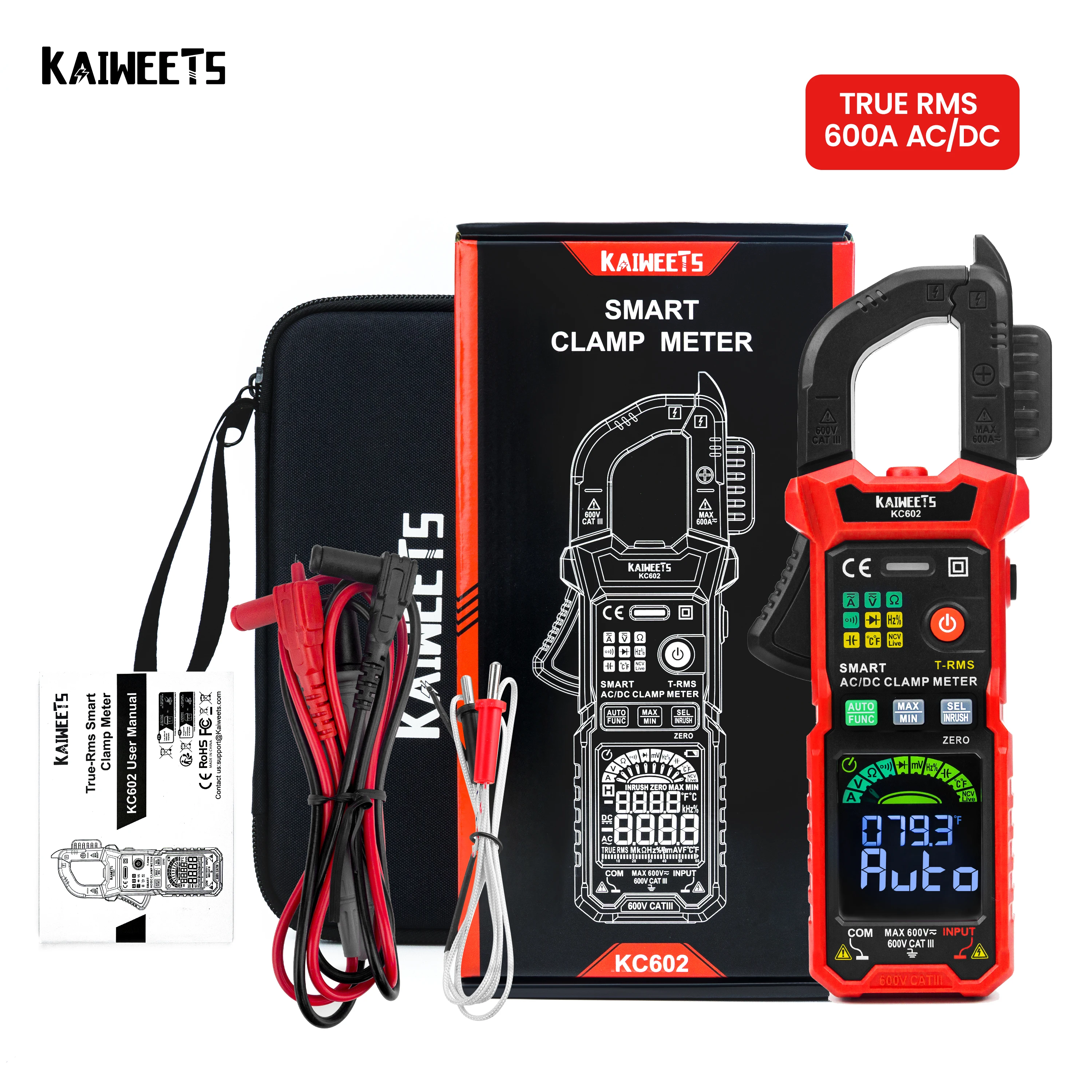 Smart Digital Clamp Meter True-RMS Auto Range NCV DC AC Voltage Inrush Current Temp condensatore Ohm Hz Tester muslimabescome;