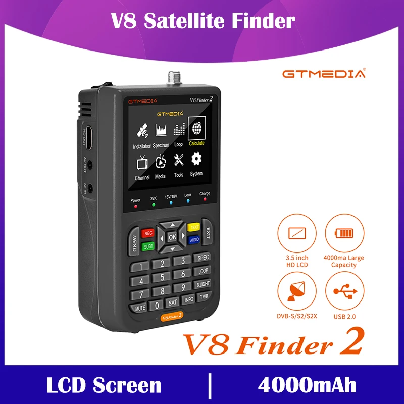 Satellite Finder 3.5 Inch LCD Screen V8 Finder 7.4V 4000mAh TV Service Digital Measuring Device for Signal Strength And Quality