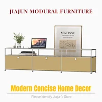 Modern Modular Low TV Cabinet｜3-Tier Sideboard with Drop Doors｜Steel Frame Storage Bench Unit | Minimalist Low Media Console