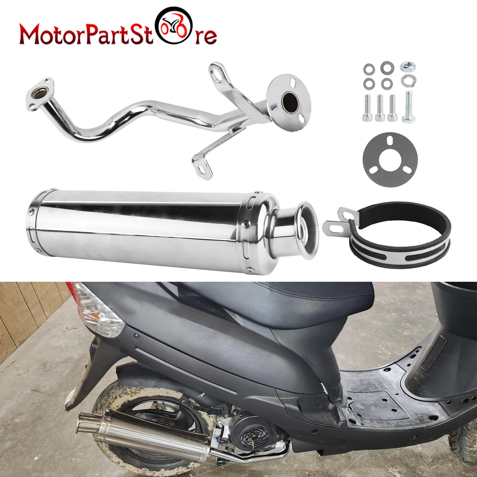 Naraku Chrome Unthrottled Exhaust Manifold For Generic/Keeway/Explorer 50cc 2-Stroke Scooter