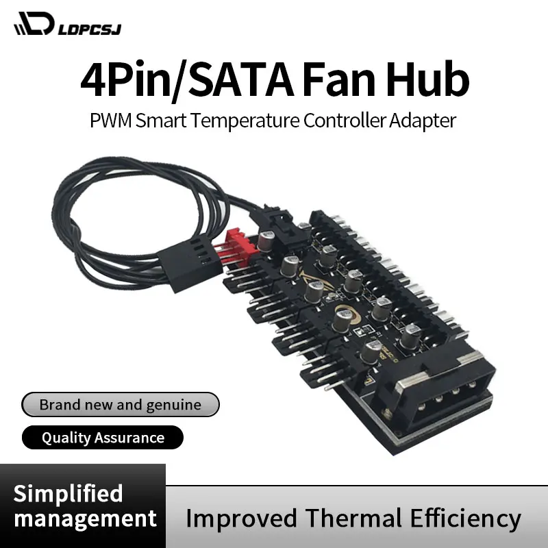 1 to 10 HUB SATA/4PIN PC CPU Chassis Cooling Fans HUB PWM Distributor Cooling Fans PWM Smart Temperature Controller Adapters