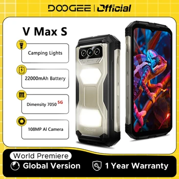DOOGEE V Max S 5G Telefono robusto Doppia luci da campeggio 6.58" 120Hz 108MP AI Fotocamera 24GB(8+16) 256GB 22000mAh Batteria Smartphone