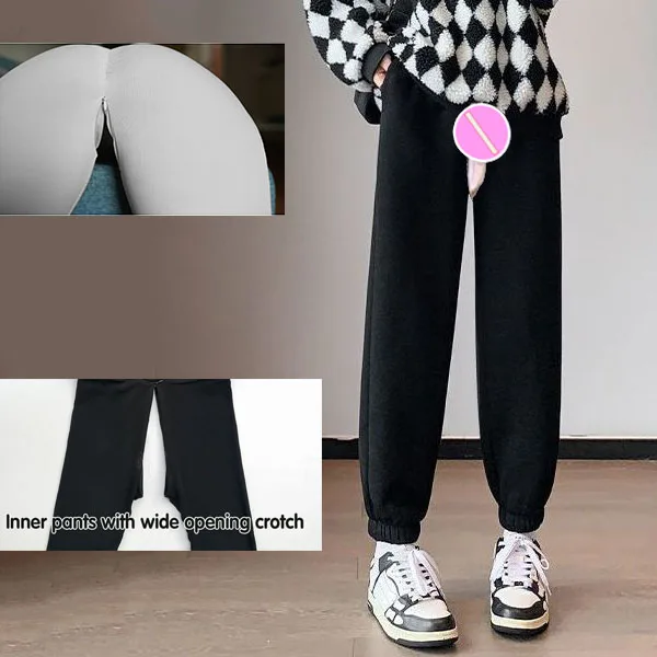 

Invisible Open Crotch Outdoor Sex Women's Warm Track Sweatpants Winter Velvet Thick Tapered Loose Plus Size Casual Capris Pants