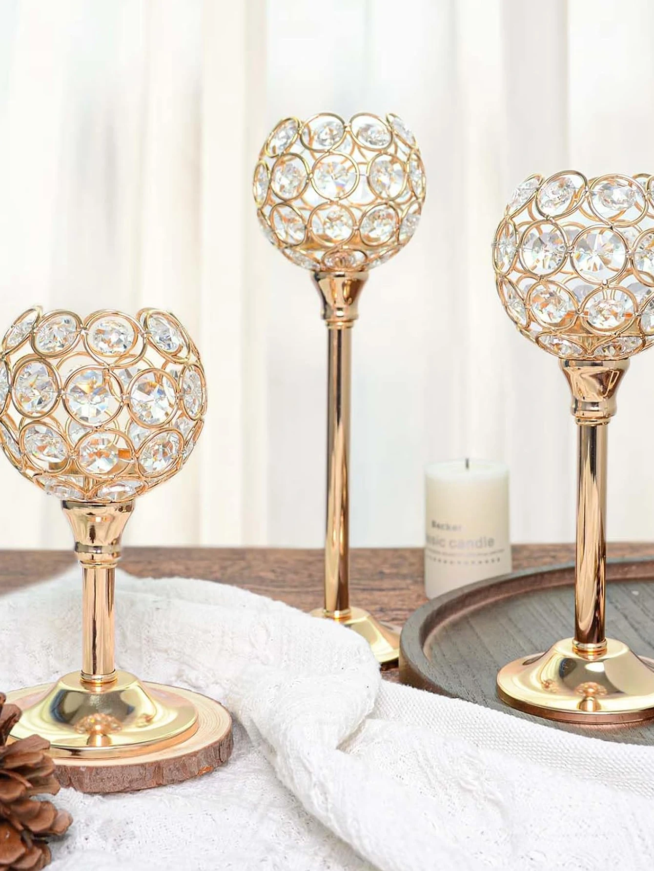 Crystal Candle Holder Golden Candlestick Decorative Tealight 1/3pcs For Wedding/Party/Table Centerpiece Decor