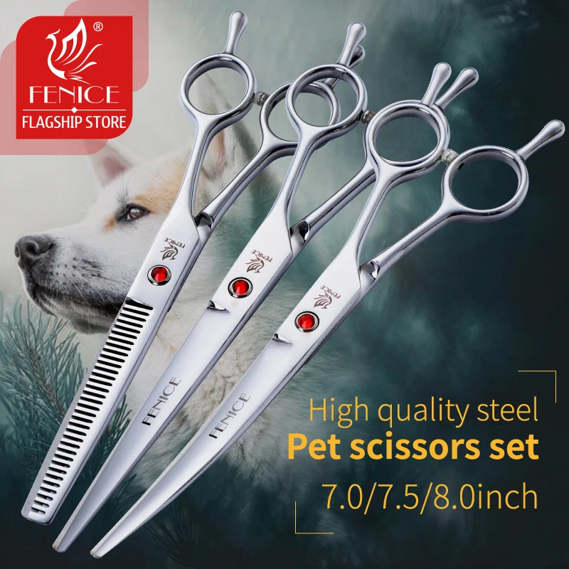 Fenice Professional 7.0/7.5/8.0 inch Dog Grooming Scissors Set Straight Curved Thinning Shears Set for Pet Groomer 1