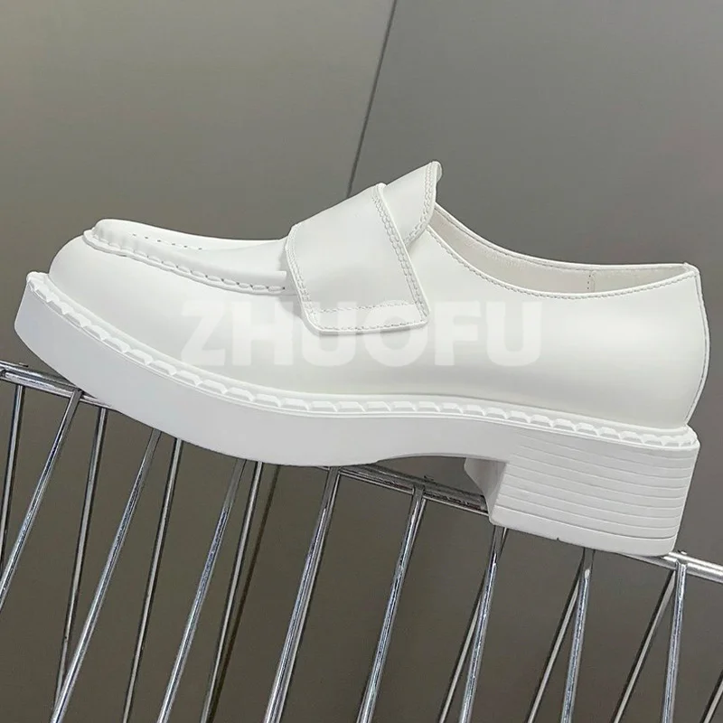 

2023 Women Flat Shoes Spring And Autumn New Genuine Leather Upper Round Toe Thick Bottom Casual Shoes Concise Versatile Loafers