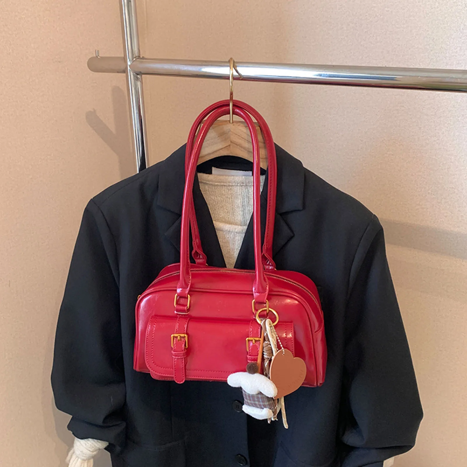 Women PU Tote Bag with Zipper Underarm Bag Boston Bag Large Capacity for Travel Shopping Daily Use