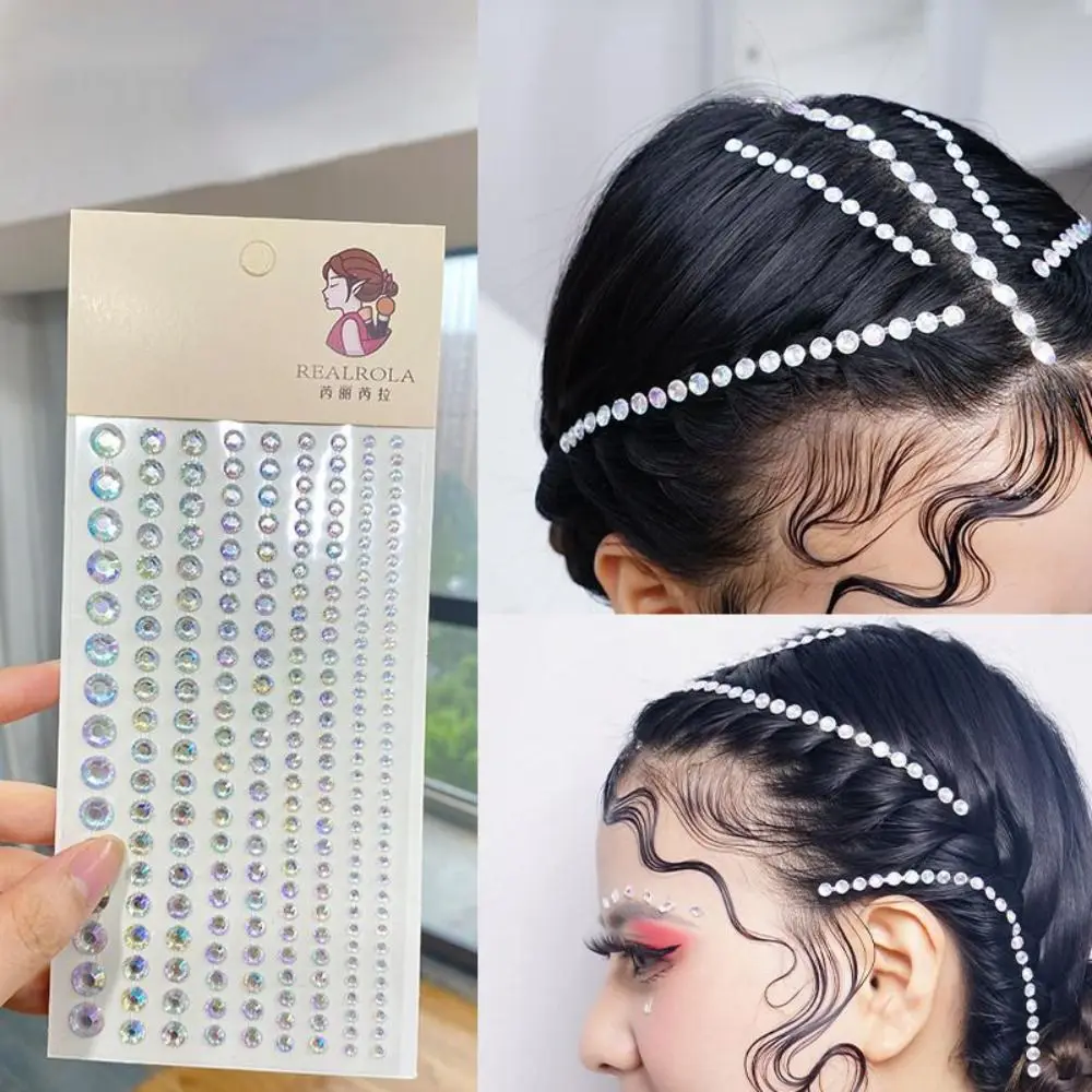 Colored Diamonds Long Rhinestone Strip Sticker Hair Rhinestone Decoration Adhesive Face Decal Temporary Tattoo Stickers