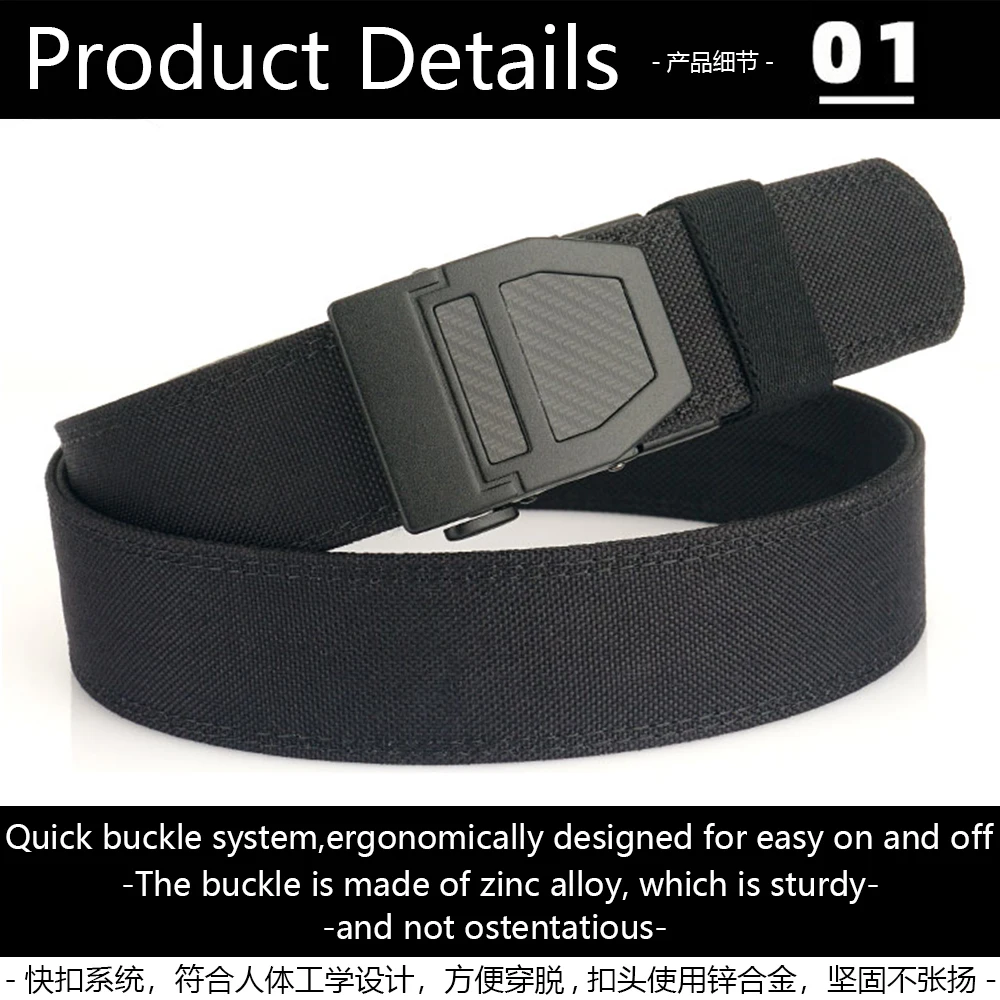 TUSHI Sturdy Nylon Tactical Belt with Automatic Metal Buckle