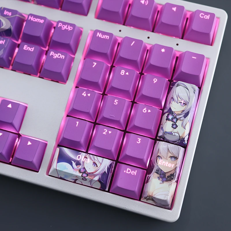 Chaves Conjunto Honkai Impacto Kiana Kaslana Herrscher de Finalidade Keycap Pbt Dye Sub Backlit Keycaps Anime Gaming Key Caps 108 - Imagem 4