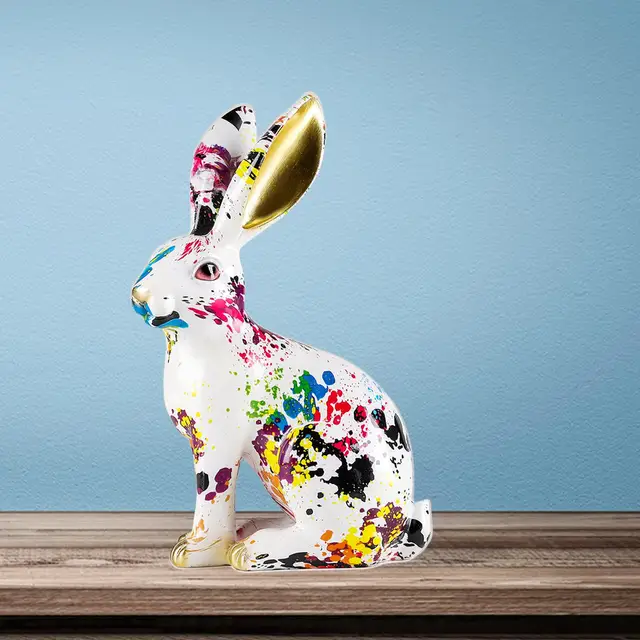 Statue de lapin Graffiti, Sculpture de lapin, Figurine pour décoration d'armoire, lapin de pâques, Statue de lapin Graffiti créative, 1 pièce 2