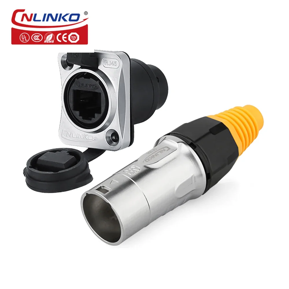 

CNLINKO 8 Pin Outdoor RJ45 Cable Ethernet Plug Socket Connector 8P8C Weatherproof IP65 Jack Signal Connector