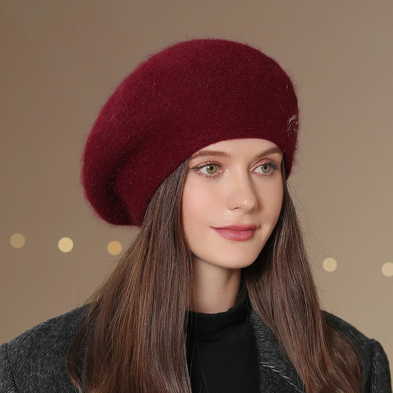 Women’s Warm Wool Knitted Beret Hat Solid Colour Winter Beanie_voghion.com