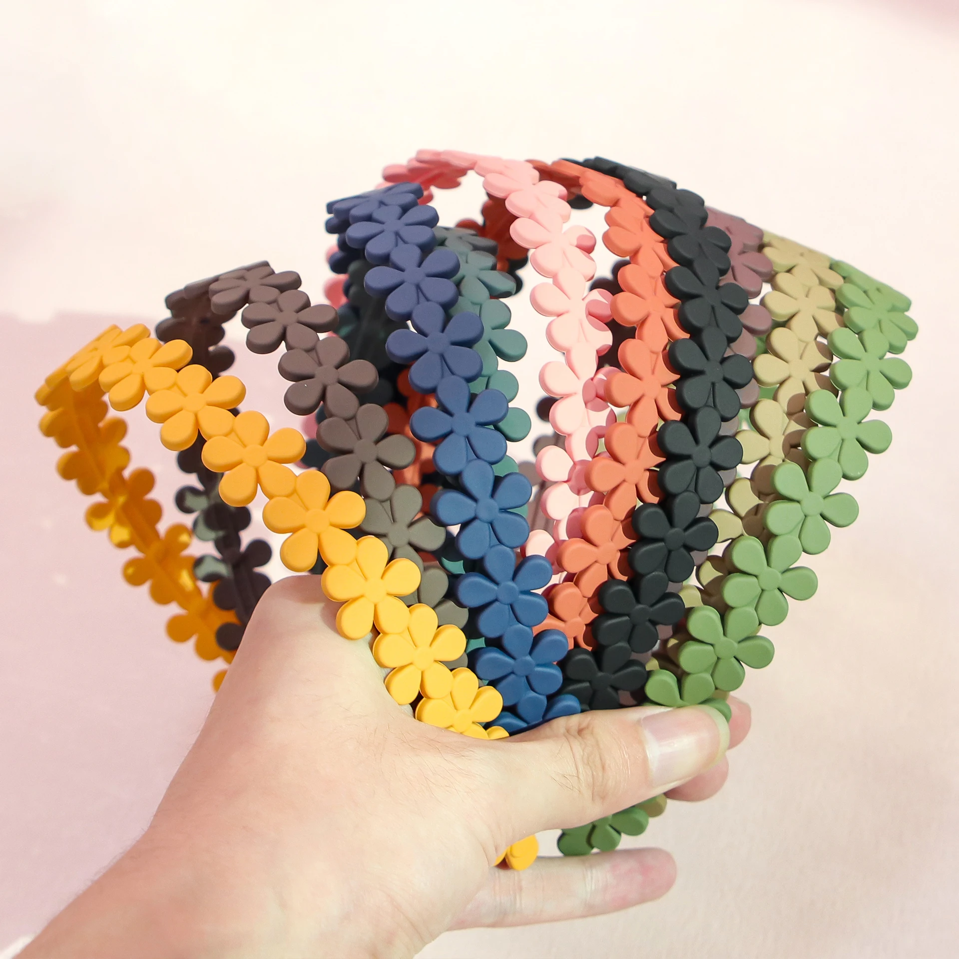 5/10 stücke Mädchen Kunststoff Floral Haarbänder Nette Blume Stirnbänder Matte Stirnband Frauen Mädchen Haar Zubehör Mode Kopfbedeckungen – Detail 3