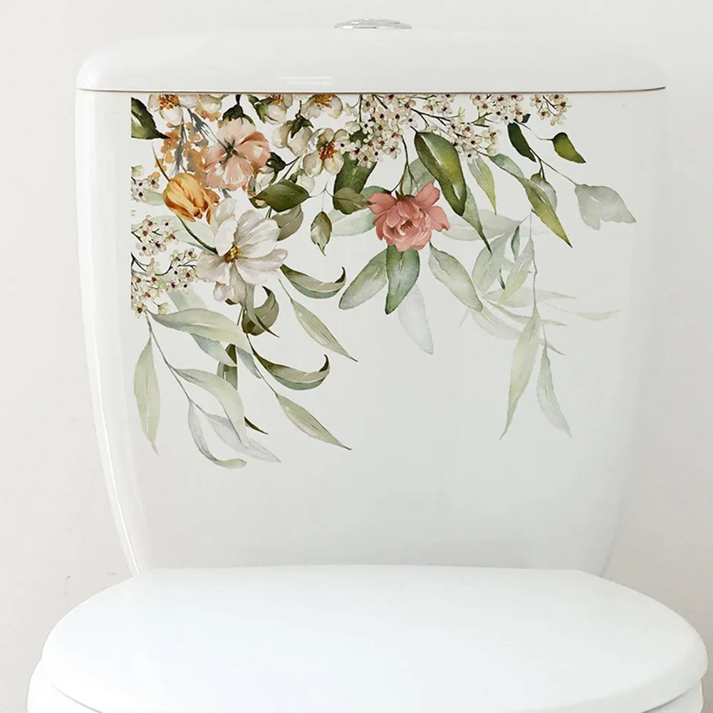 

Flowers Leaves Toilet Seat Lid Stickers Self-Adhesive Bathroom Wall Sticker Toilet Lid Decals 3D Wall Art Decoration