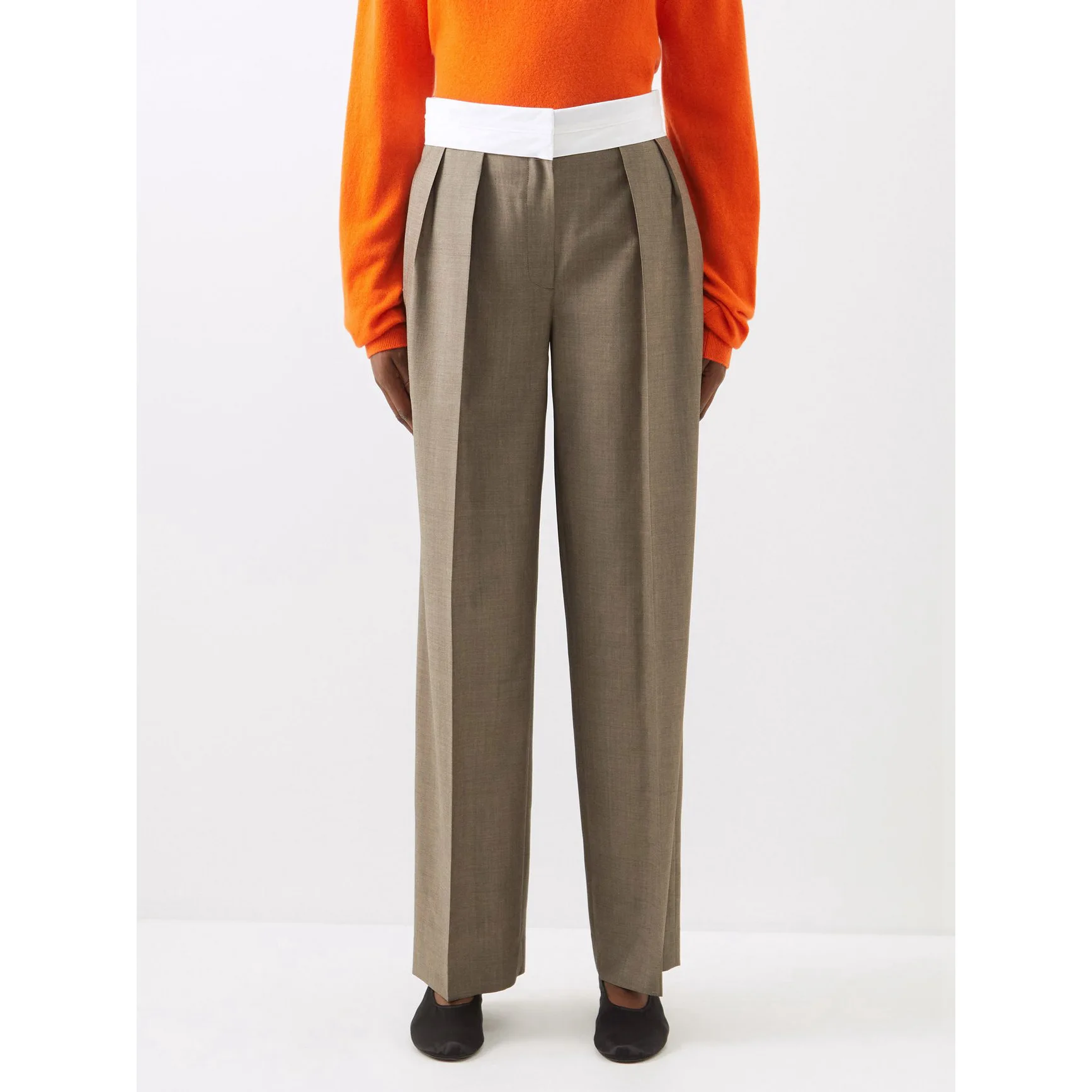 

Minimalist ROW@ trousers women's autumn and winter 2024 new leisure commuter pleated high waist straight trousers
