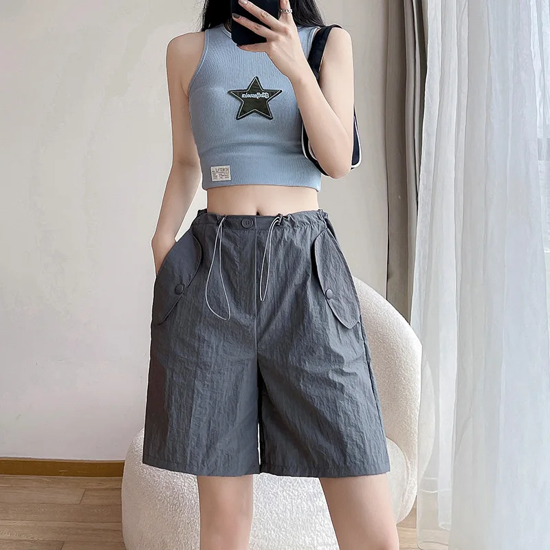 Women's Summer Thin Straight Leg Leisure Cropped Appears Shorts for Nylon Quick Dryhot chicing Frock American Hot Wide-leg Pants