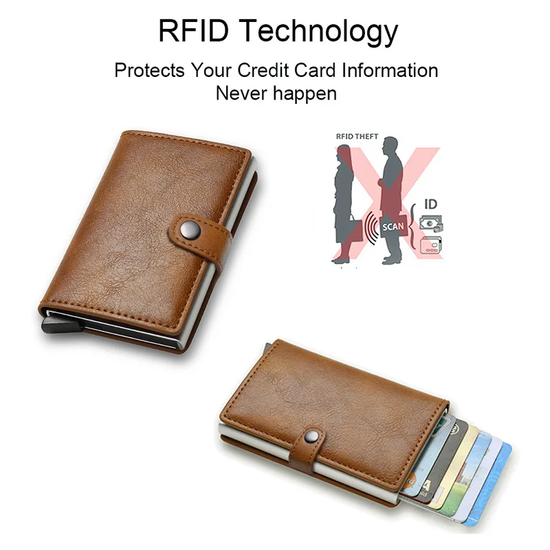 Credit Card Wallet Carbon Fiber Men Rfid Smart Metal Thin Slim Pop Up Minimalist