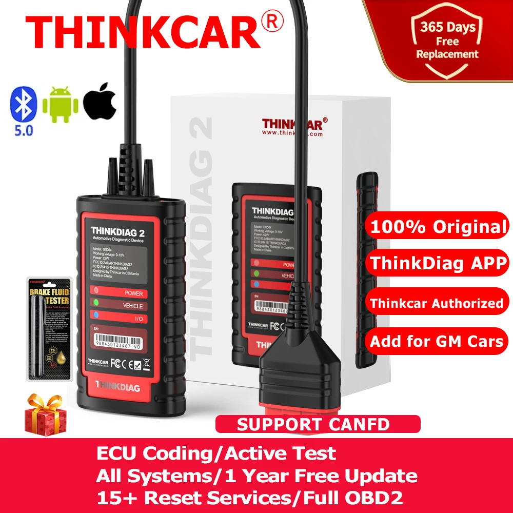 THINKCAR THINKDIAG 2 OBD2 스캐너, 자동 진단 도구, 지지대 CAN FD 프로토콜, 블루투스 스캔, 전체 시스템 16 재설정 ECU 코딩