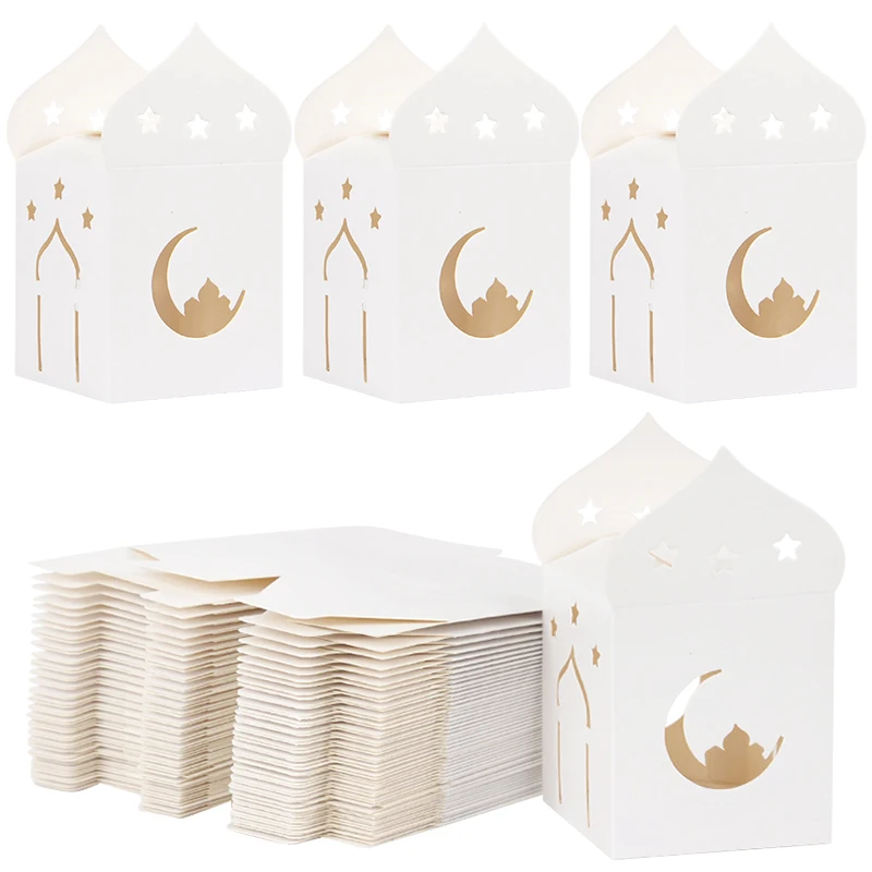 

5pcs Eid Mubarak Candy Box Cookie Gift Paper Boxes Ramadan Decoration For Home 2024 Islamic Muslim Festival Event Party Supplies