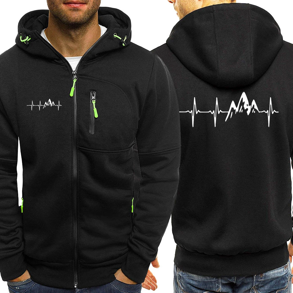 Divertente elettrocardiogramma picco uomo felpa con cerniera oversize autunno abiti moda allentata felpe con cerniera felpa con cappuccio hip hop_voghion.com