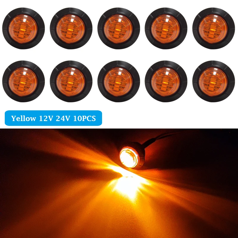 10PCS Camion 24V LED Side Marker Indicators Light LED 12V Bullet Lamp 3/4