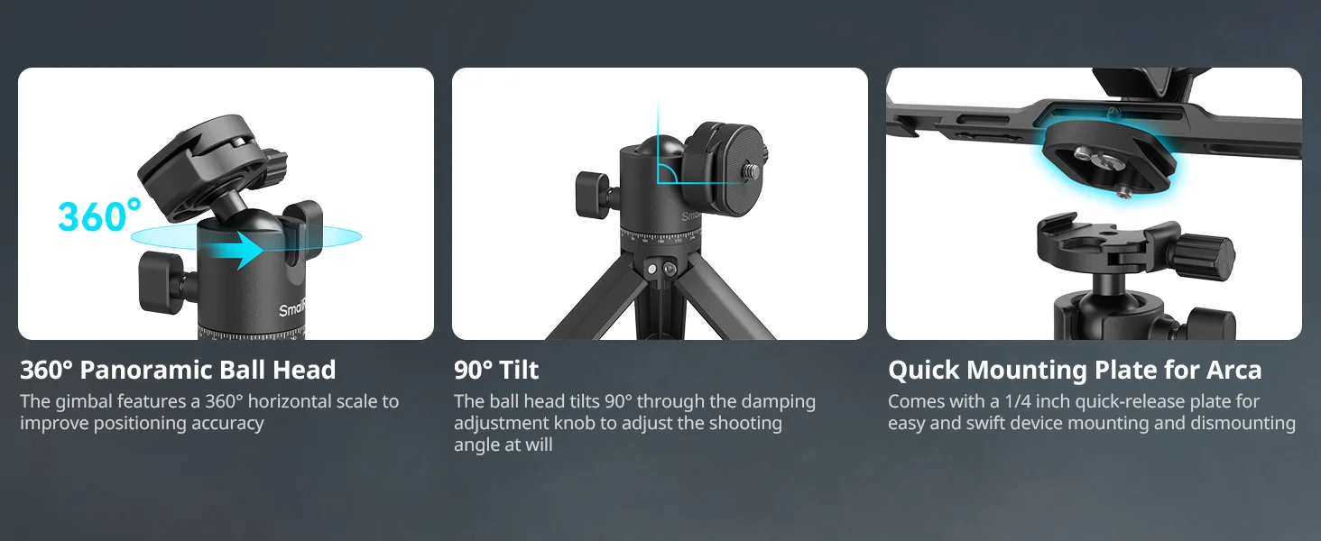 Metal Tabletop Tripod with Arca-Swiss Quick Release Plate & Panoramic Ball Head