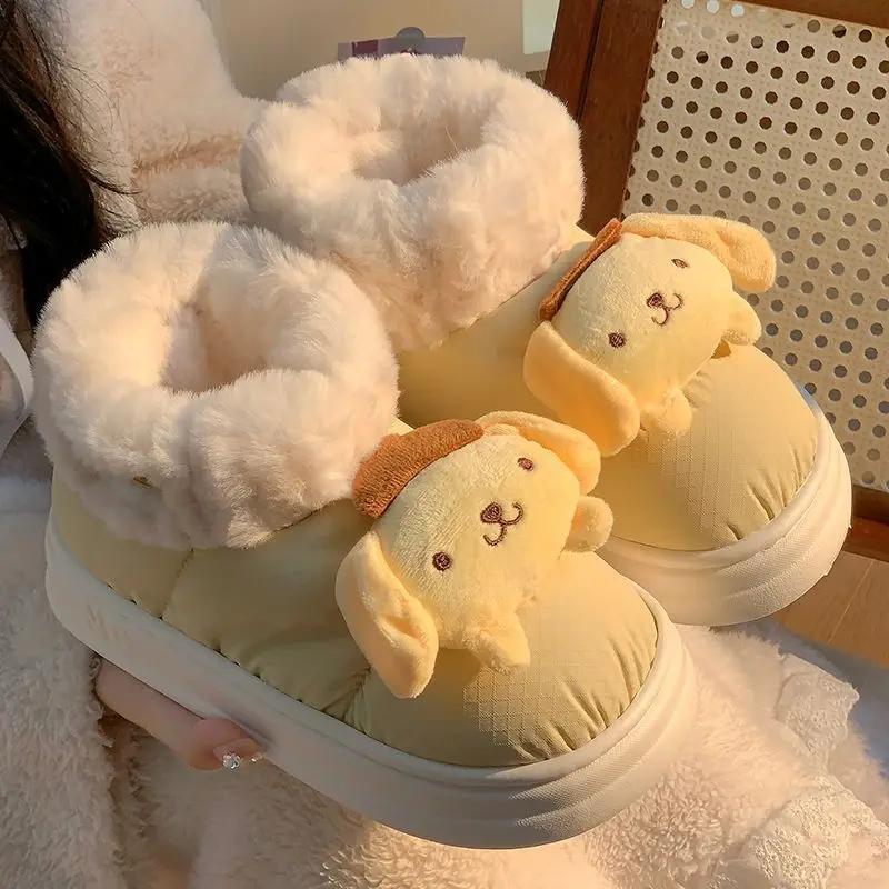 

Sanrio Cinnamoroll Pompompurin Plush Slippers Girls Kawaii My Melody Boots Winter Cute Anime Warm Waterproof Shoes Gift for Kids