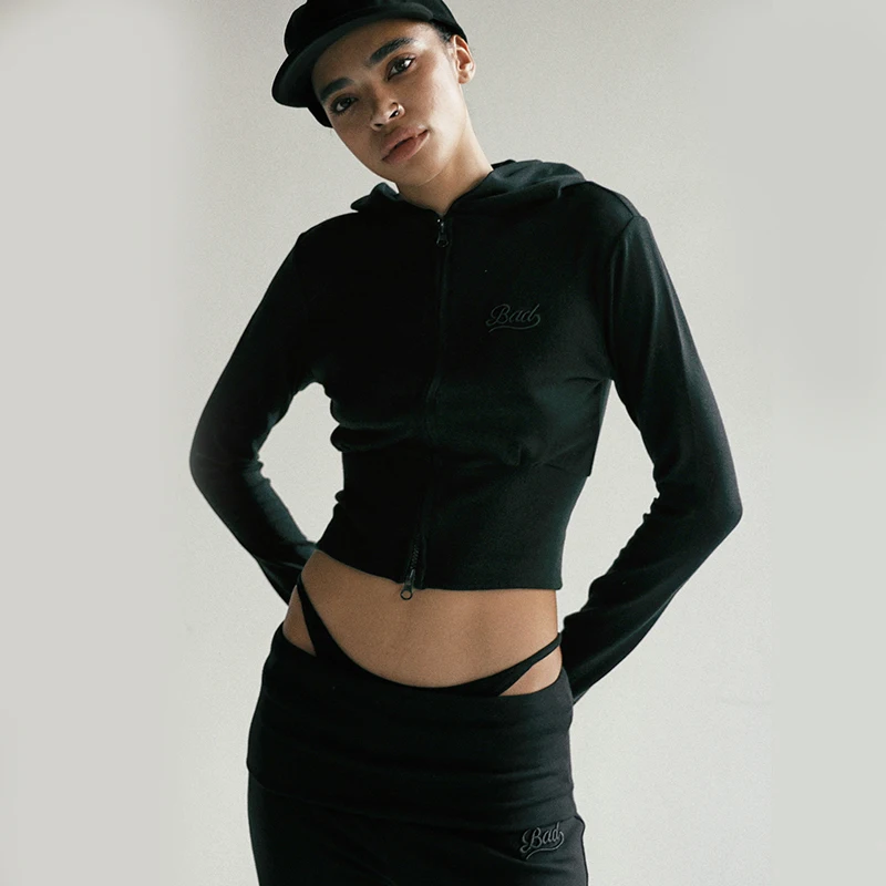 Badblood Zipper Hoodie for Women's New Collection with Exposed Umbilical and Sexy Embroidered Short Hoodie 6
