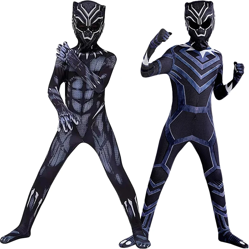 Ragazzi Black Panther Collant Supereroi Collant Personaggio Dei Film Cosplay Justice Hero Mask Set Halloween Dress Up Kids Fantasy Costume