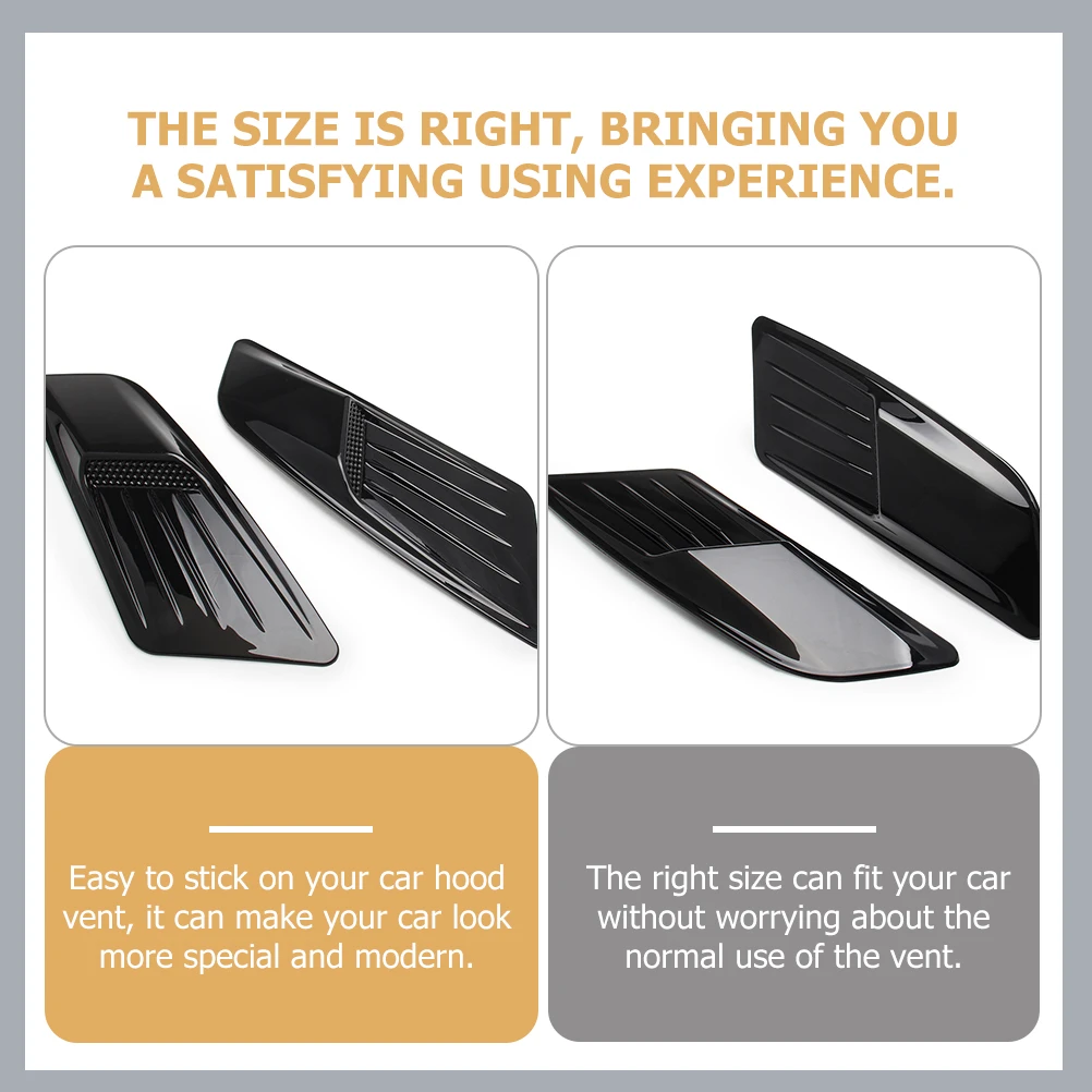 1 쌍 시뮬레이션 된 자동차 공기 흐름 통풍구 피아노 블랙 ABS 소재 엔진 후드 스티커 장식 콘센트 커버 차량 환기