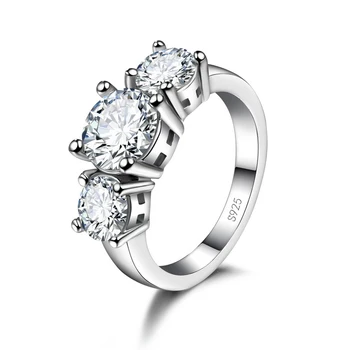Hot Sale 925 Sterling Silver Color 3 CZ Stone Prong Setting Band Ring