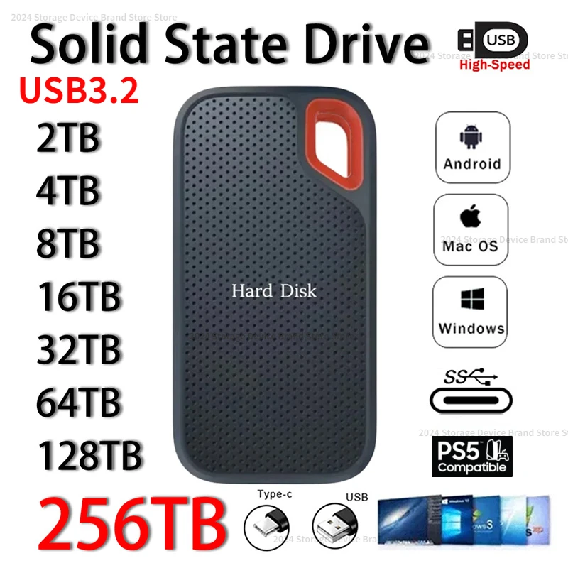 

Hard Disk Mobile SSD E81 1TB 256TB USB 3.2 HD 2TB External Hard for Laptop PS5 Mobile Hard Disk HDD Storage Devices Disco Duro