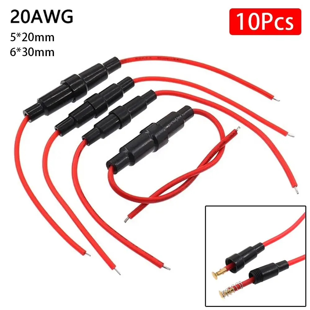 Durable 250V glass fuse holder screw type 5X20mm 5*20mm 6*30mm fuse casing with 20AWG wire cable fuses boxes tube 1/10Pcs