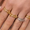 Bague ronde empilée à trois couches en acier inoxydable plaqué or pour femmes, ensemble de bagues entrelacées sans ternissement, bijoux tendance, cadeau