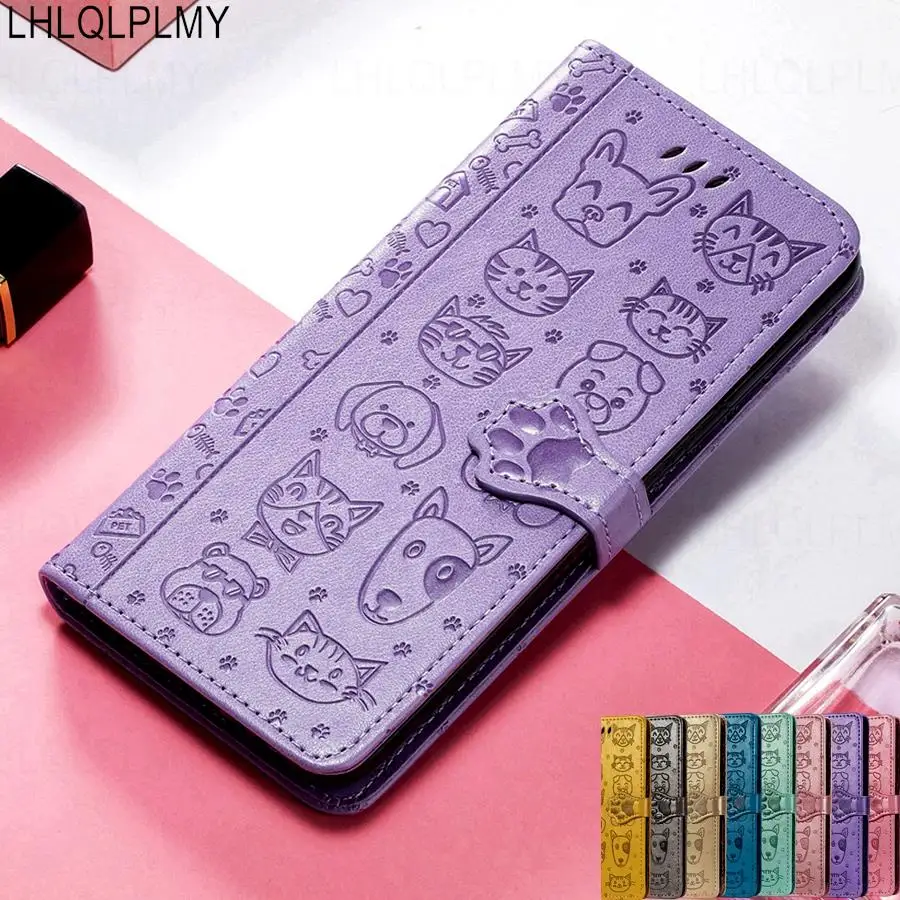Leather Flip Wallet Case with Cat and Dog Design
